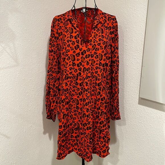 The Drop womens Red Animal Printed Tiered Mini Dress by graceatwood size M | NWT - Picture 3 of 15